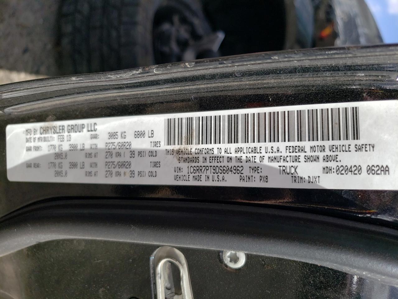 Zdjęcie 10 z aukcji – 2013 RAM 1500 LONGH z VIN 1C6RR7PT9DS604962