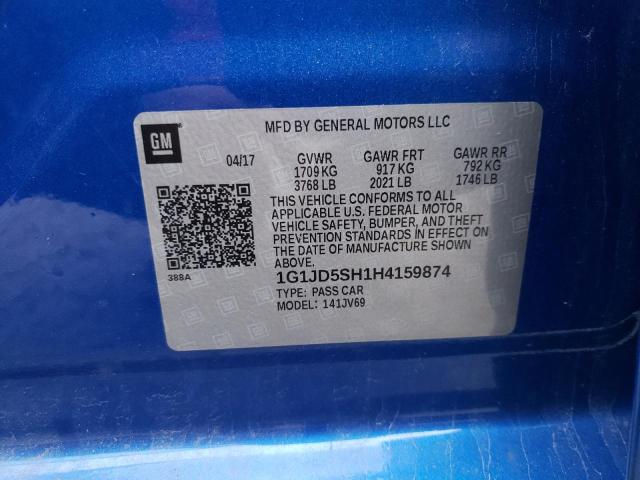 Photo 10 from auction – 2017 CHEVROLET SONIC LT with VIN 1G1JD5SH1H4159874