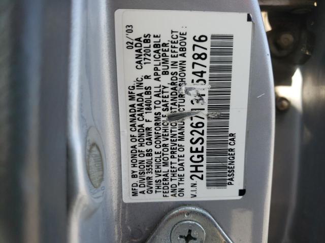 Photo 10 from auction – 2003 HONDA CIVIC EX with VIN 2HGES26713H547876