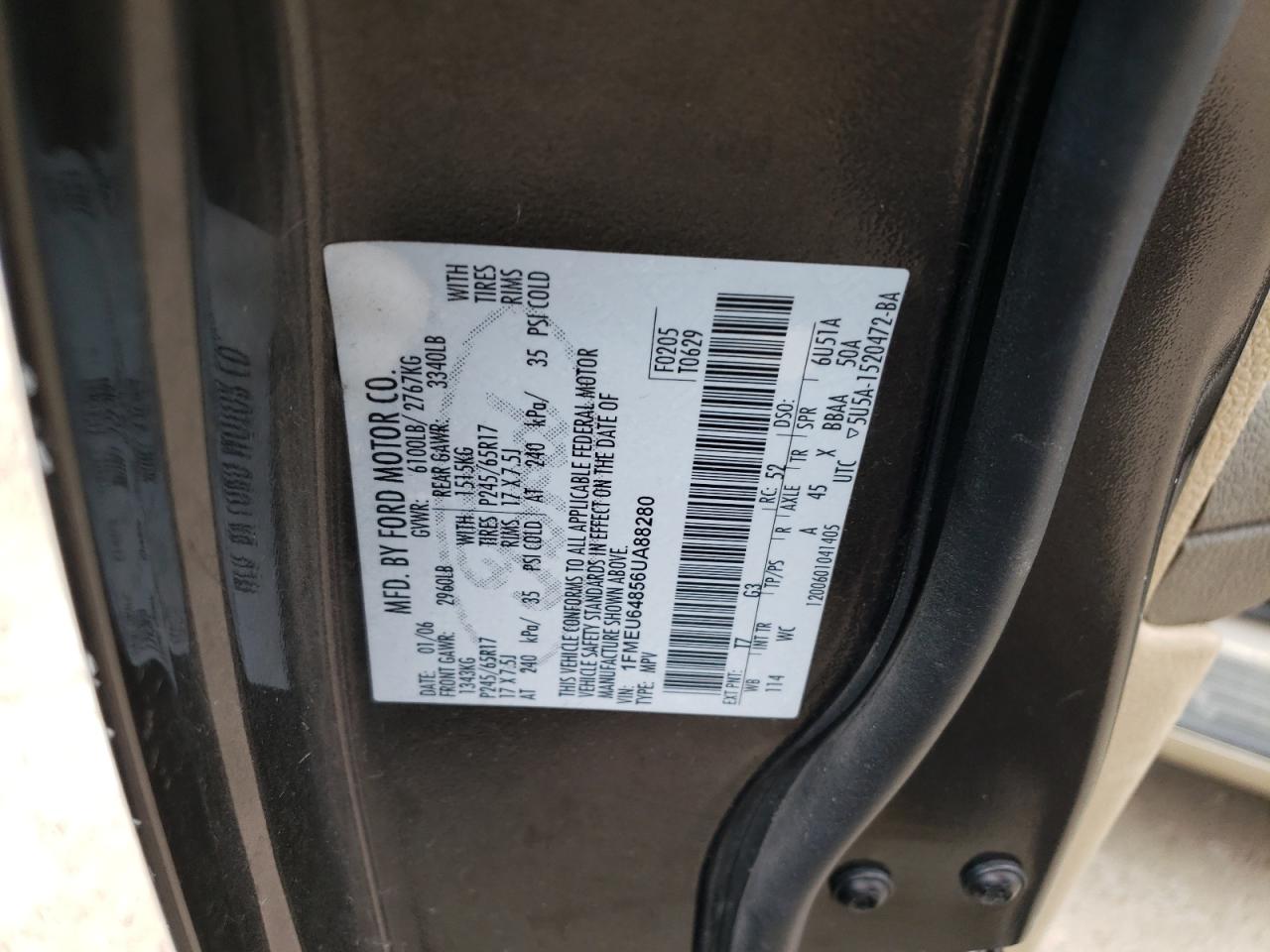 Photo 10 from auction – 2006 FORD EXPLORER E with VIN 1FMEU64856UA88280