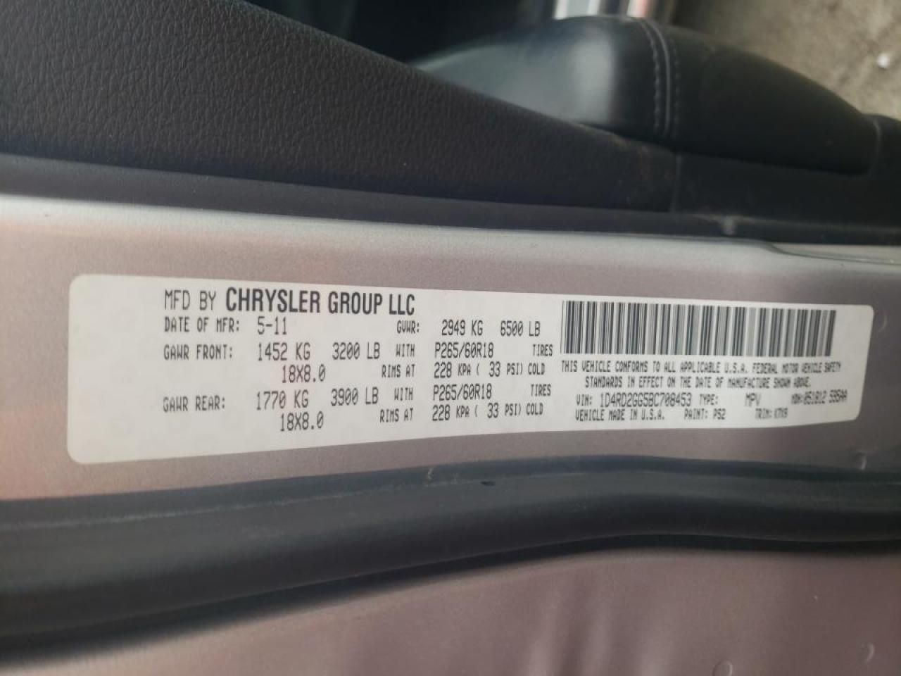 Photo 10 from auction – 2011 DODGE DURANGO EX with VIN 1D4RD2GG5BC708453