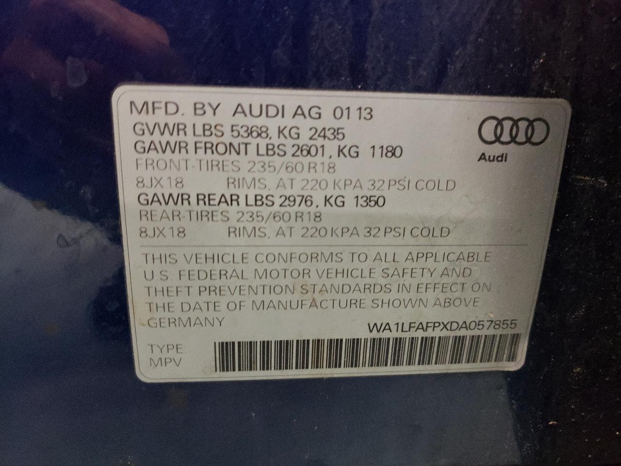 Photo 10 from auction – 2013 AUDI Q5 PREMIUM with VIN WA1LFAFPXDA057855