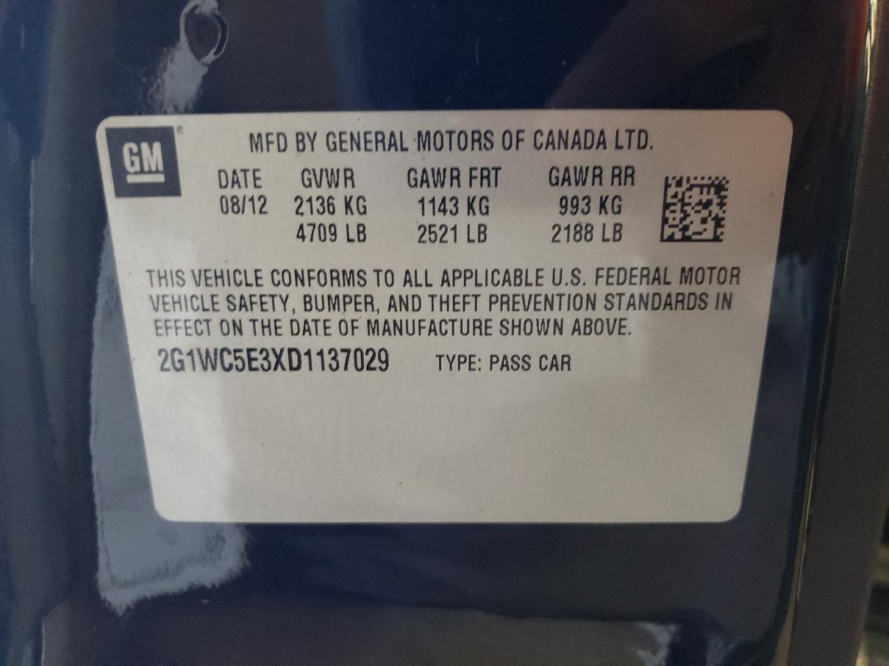 Photo 10 from auction – 2013 CHEVROLET IMPALA LTZ with VIN 2G1WC5E3XD1137029