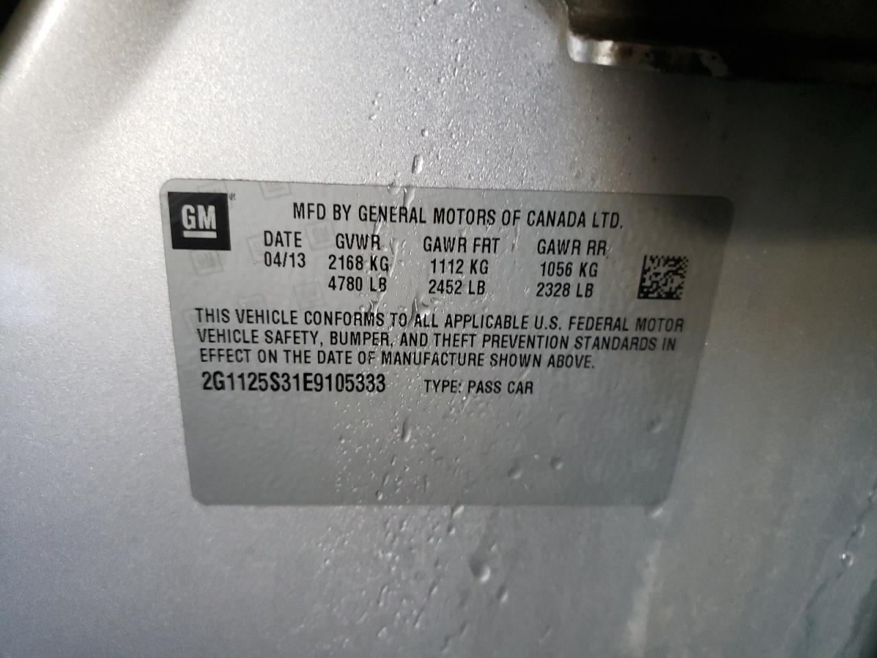 Photo 10 from auction – 2014 CHEVROLET IMPALA LT with VIN 2G1125S31E9105333