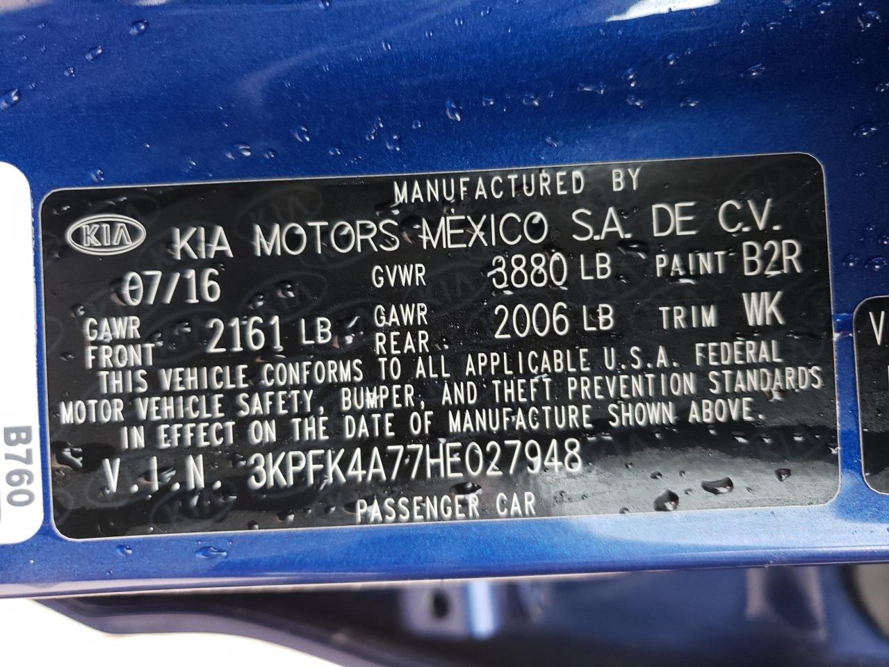 Photo 10 from auction – 2017 KIA FORTE LX with VIN 3KPFK4A77HE027948