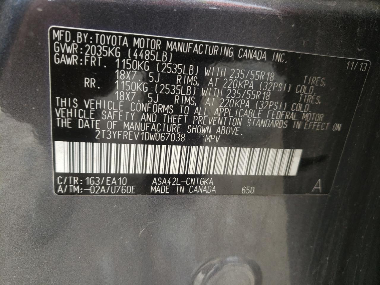 Photo 10 from auction – 2013 TOYOTA RAV4 LIMIT with VIN 2T3YFREV1DW067038