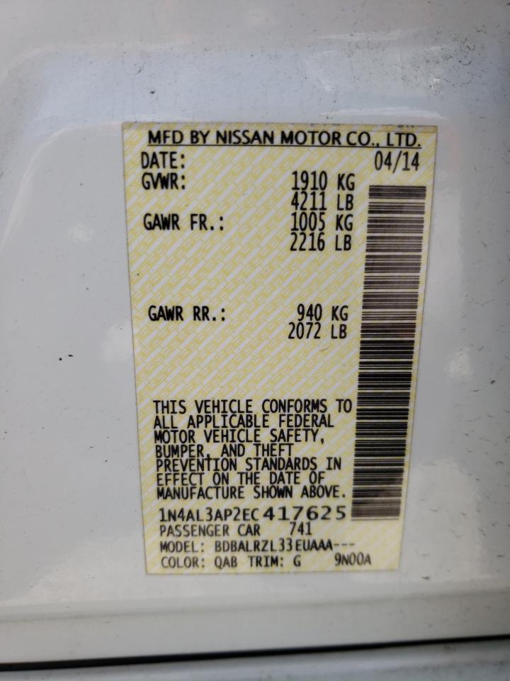 Photo 10 from auction – 2014 NISSAN ALTIMA 2.5 with VIN 1N4AL3AP2EC417625