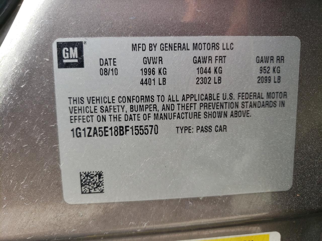 Photo 10 from auction – 2011 CHEVROLET MALIBU LS with VIN 1G1ZA5E18BF155570