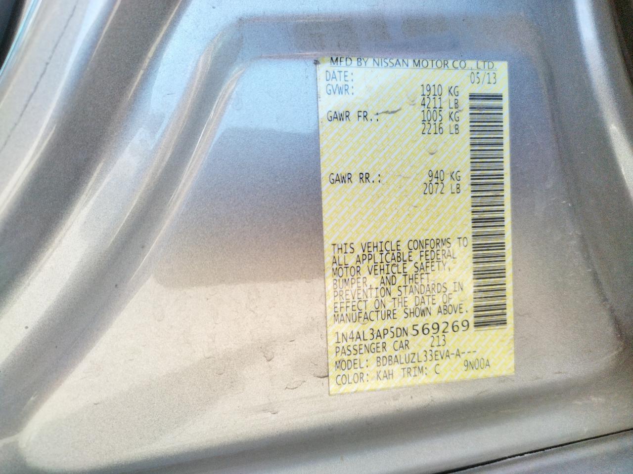 Photo 10 from auction – 2013 NISSAN ALTIMA 2.5 with VIN 1N4AL3AP5DN569269