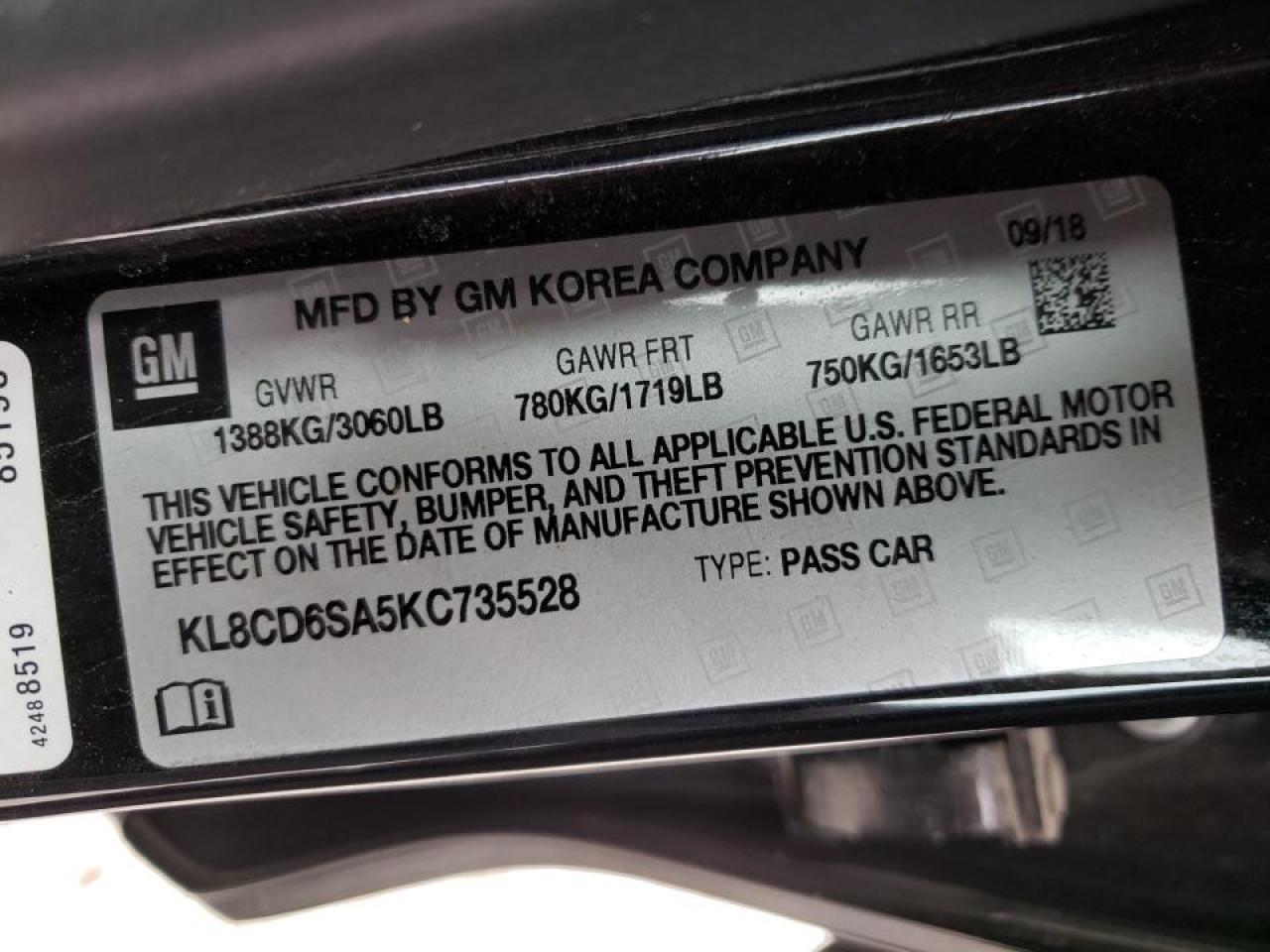 Photo 10 from auction – 2019 CHEVROLET SPARK 1LT with VIN KL8CD6SA5KC735528