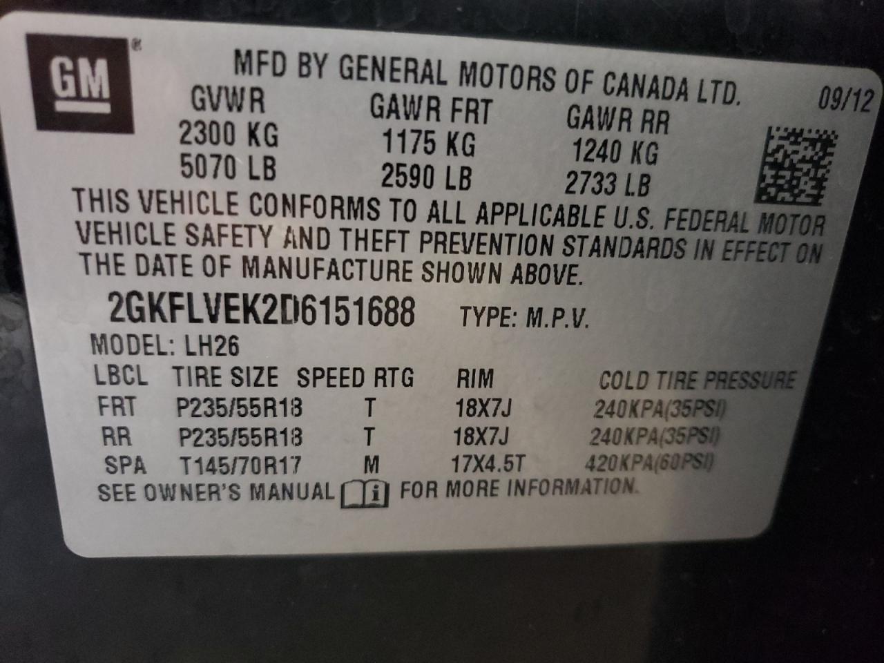 Photo 10 from auction – 2013 GMC TERRAIN SL with VIN 2GKFLVEK2D6151688