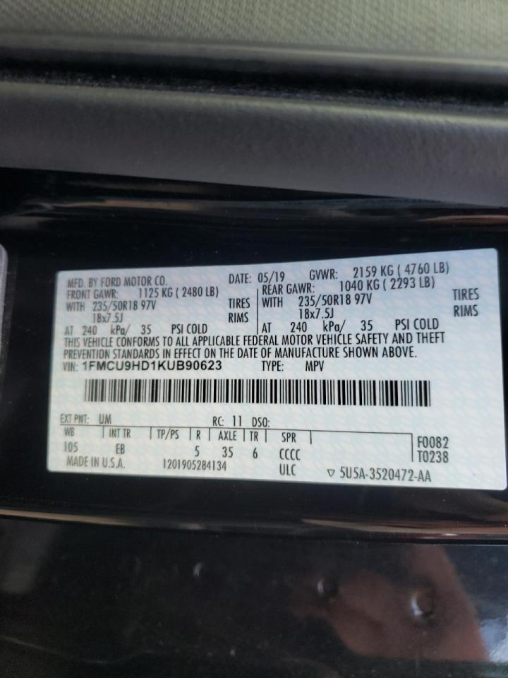 Photo 10 from auction – 2019 FORD ESCAPE SEL with VIN 1FMCU9HD1KUB90623