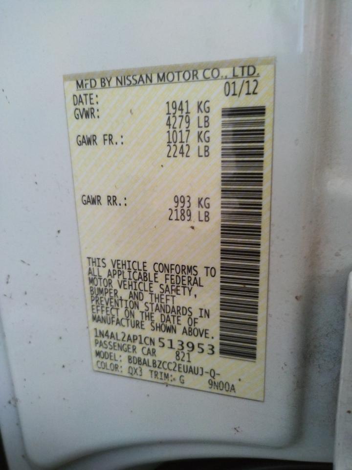 Photo 10 from auction – 2012 NISSAN ALTIMA BAS with VIN 1N4AL2AP1CN513953