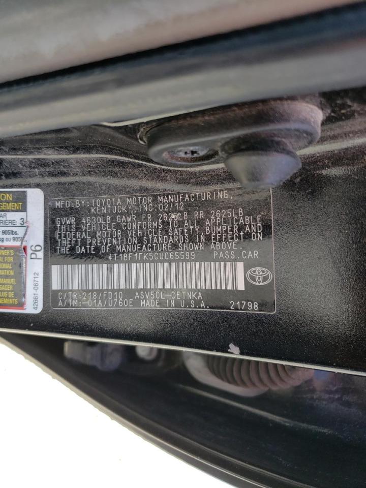 Photo 10 from auction – 2012 TOYOTA CAMRY BASE with VIN 4T1BF1FK5CU065599