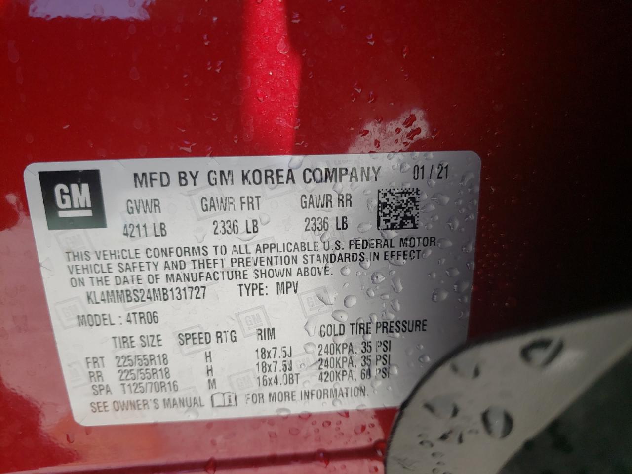 Photo 10 from auction – 2021 BUICK ENCORE GX with VIN KL4MMBS24MB131727