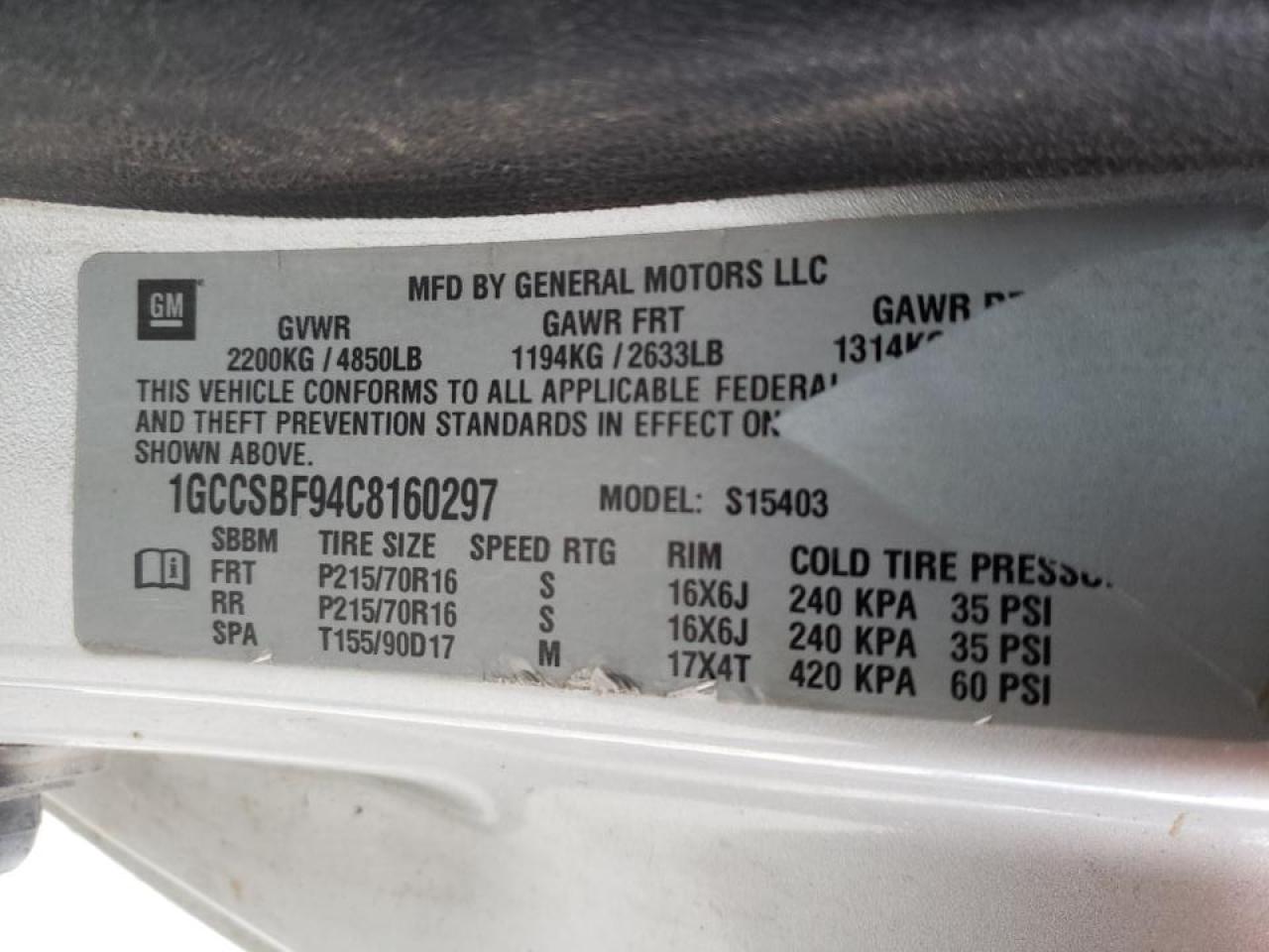Photo 10 from auction – 2012 CHEVROLET COLORADO with VIN 1GCCSBF94C8160297