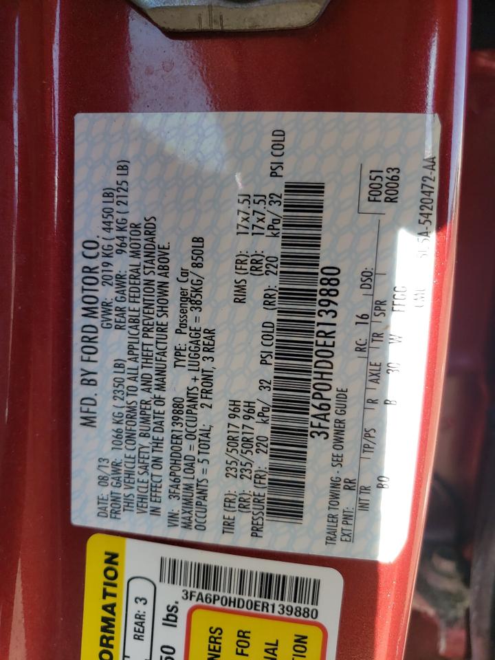 Photo 10 from auction – 2014 FORD FUSION SE with VIN 3FA6P0HD0ER139880