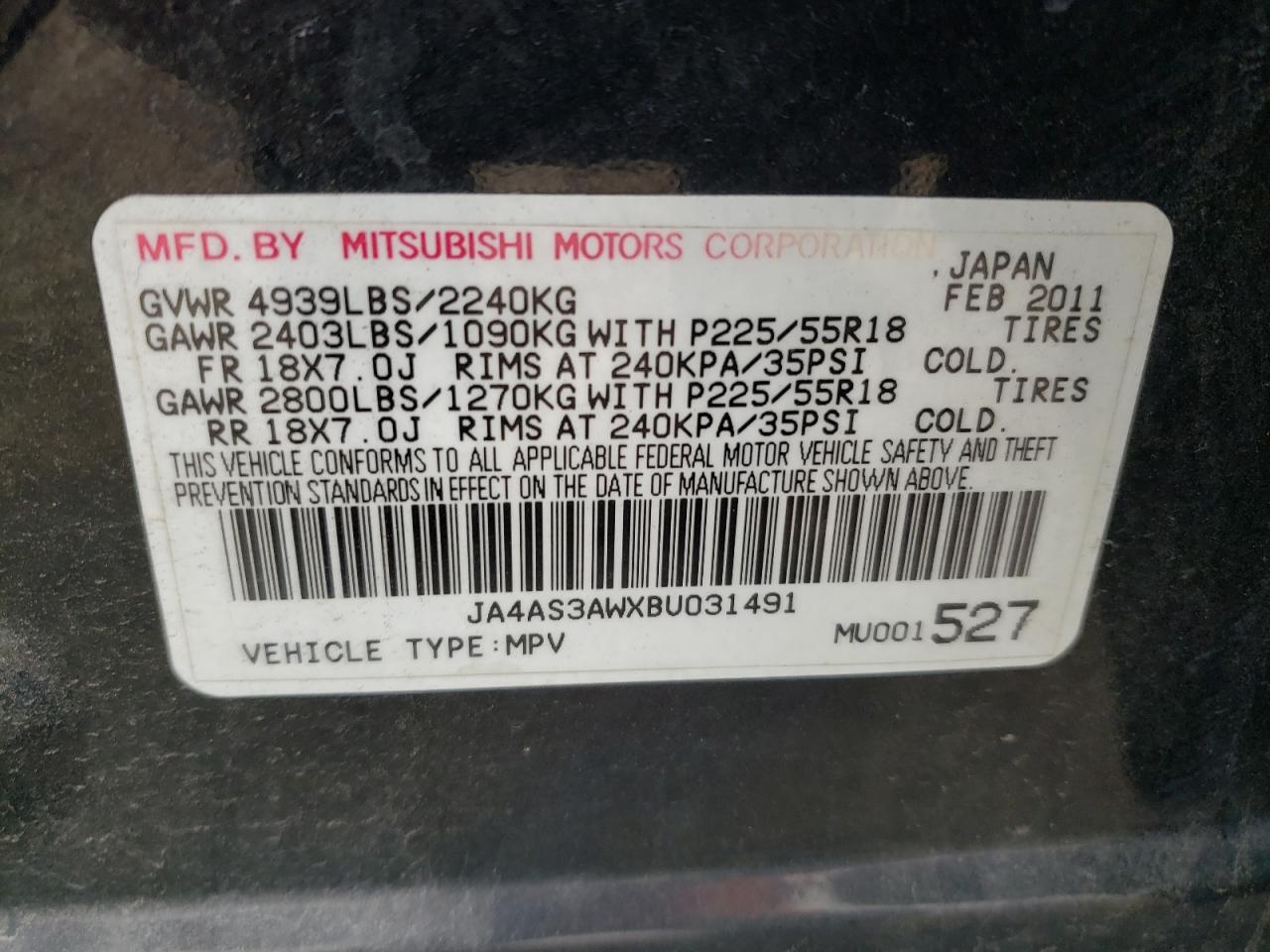 Photo 10 from auction – 2011 MITSUBISHI OUTLANDER with VIN JA4AS3AWXBU031491