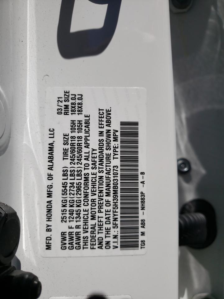 Photo 10 from auction – 2021 HONDA PILOT EX with VIN 5FNYF5H39MB031073