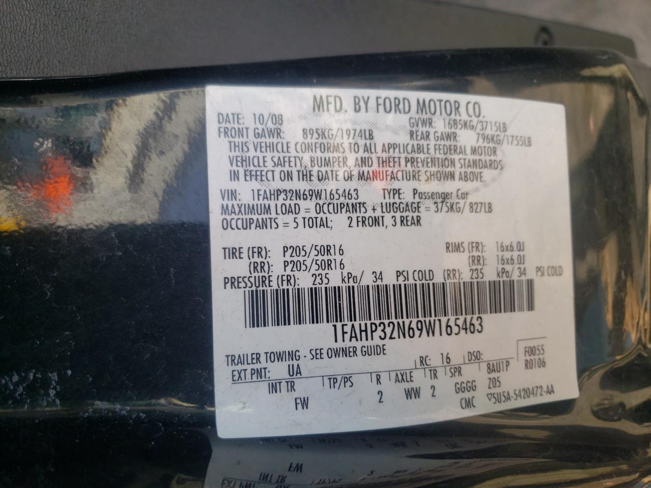 Photo 10 from auction – 2009 FORD FOCUS SE with VIN 1FAHP32N69W165463