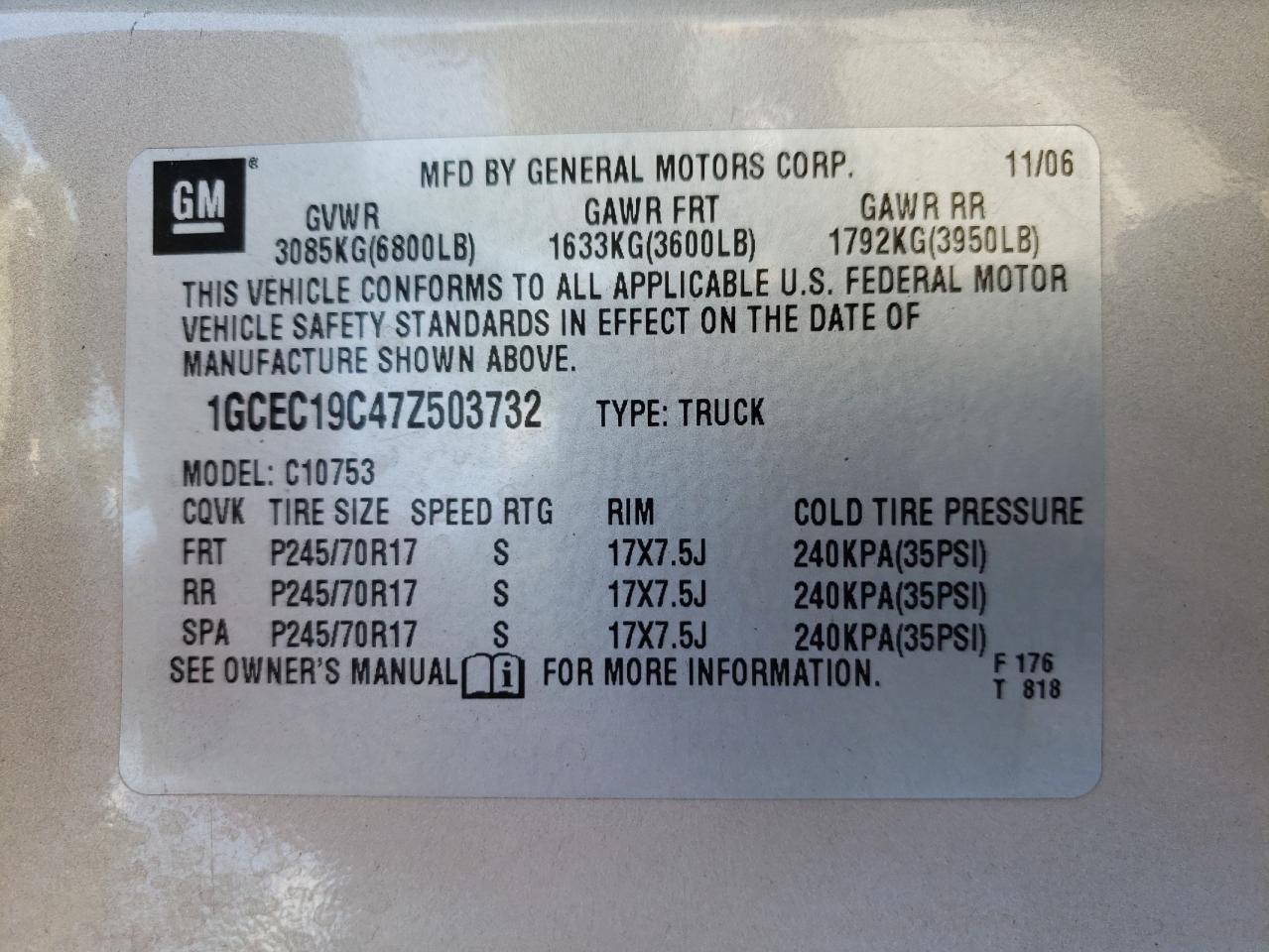 Photo 10 from auction – 2007 CHEVROLET SILVERADO with VIN 1GCEC19C47Z503732