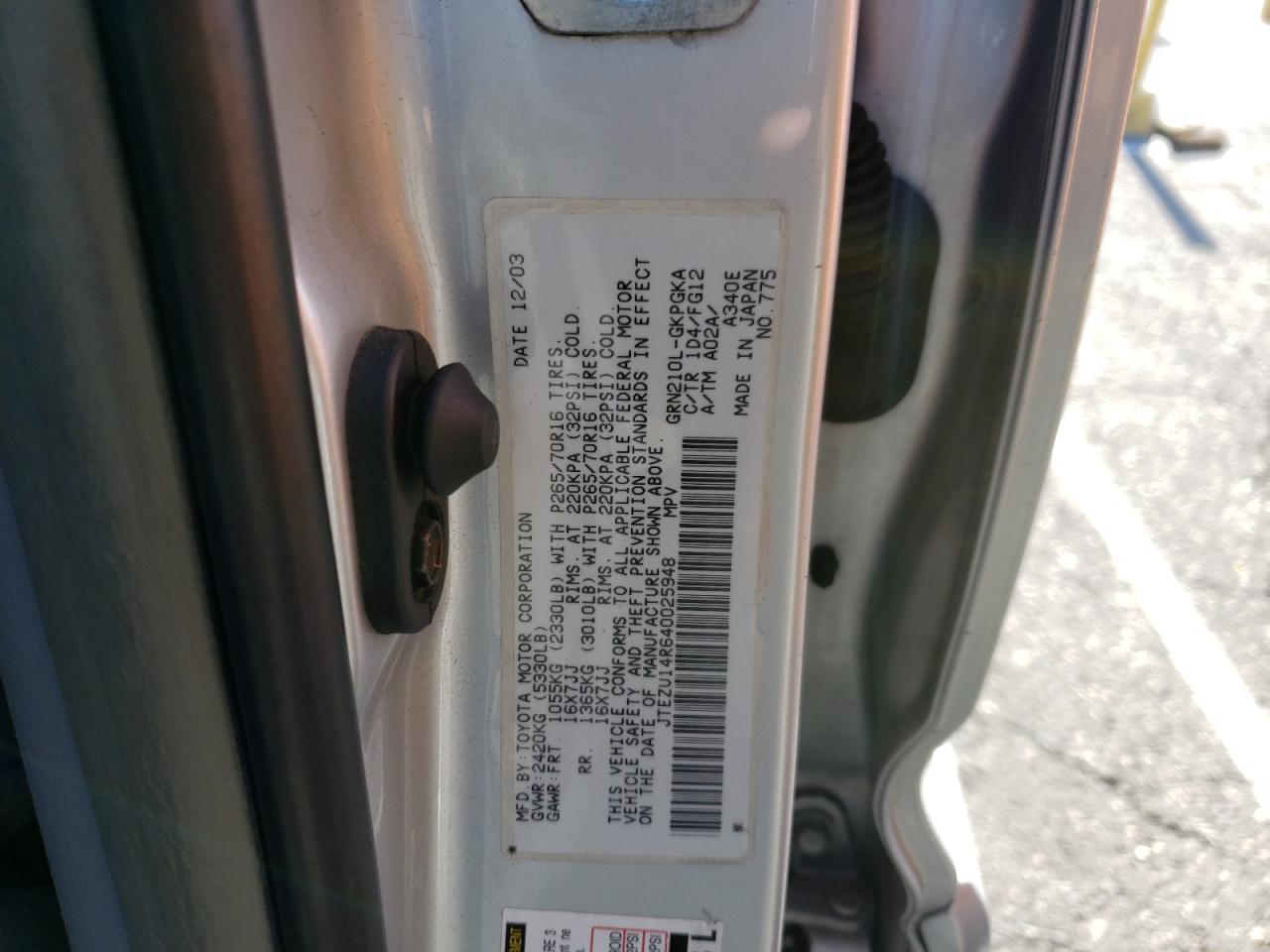 Zdjęcie 10 z aukcji – 2004 TOYOTA 4RUNNER SR z VIN JTEZU14R640025948