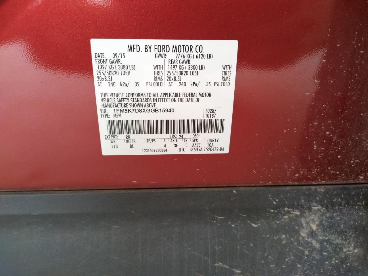 Photo 10 from auction – 2016 FORD EXPLORER X with VIN 1FM5K7D8XGGB15940