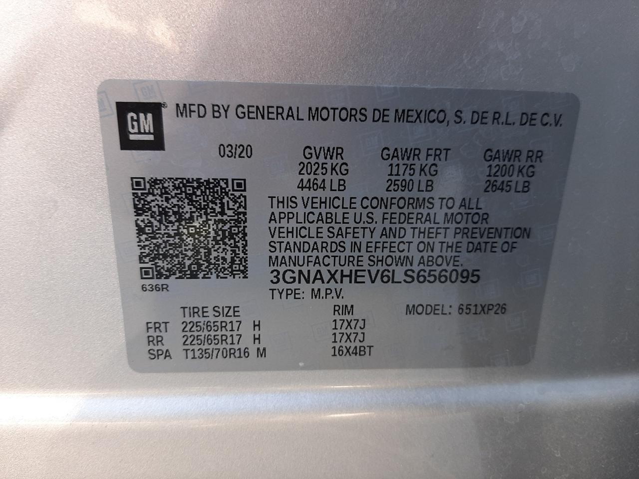 Photo 10 from auction – 2020 CHEVROLET EQUINOX LS with VIN 3GNAXHEV6LS656095