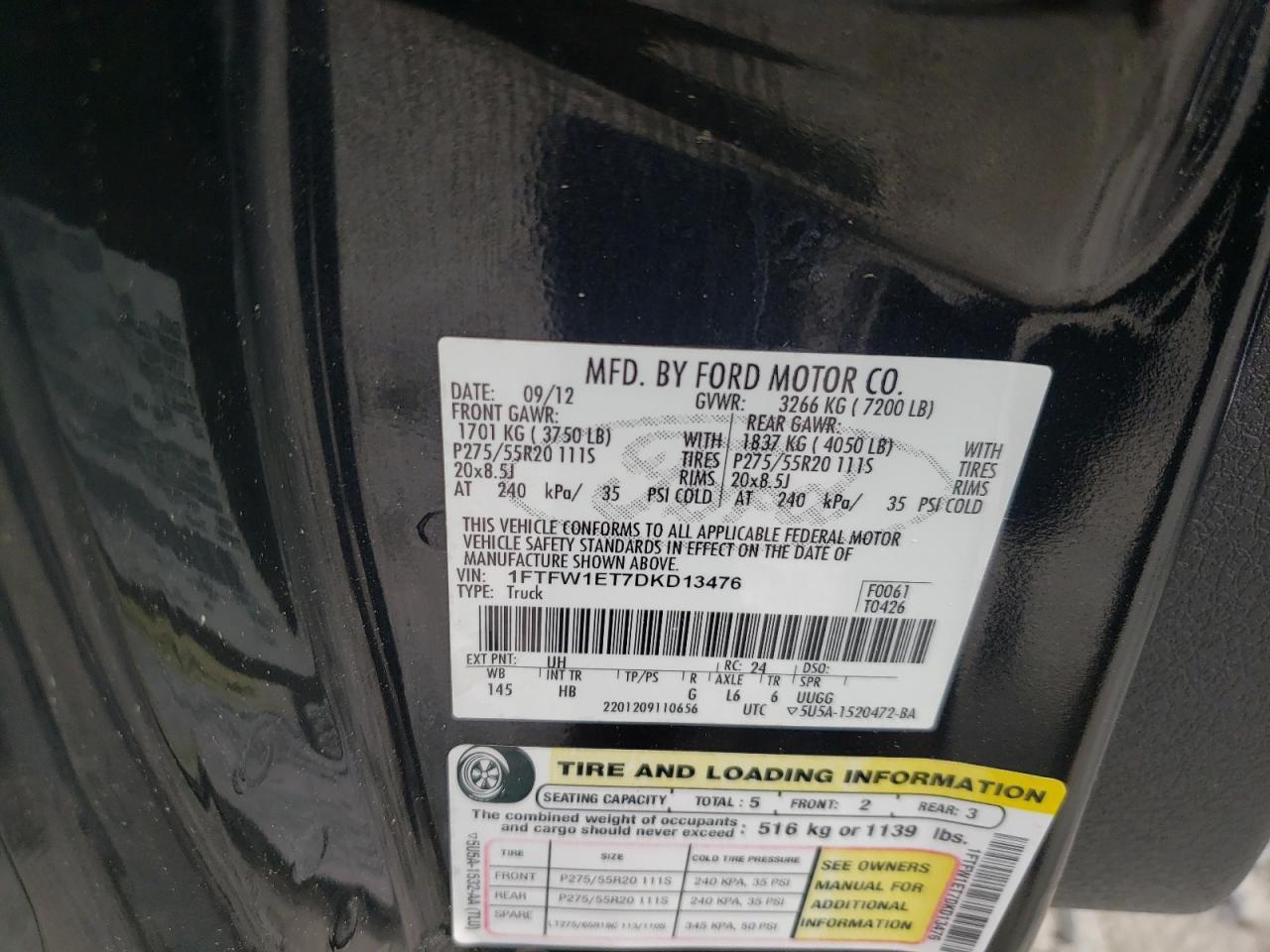 Photo 10 from auction – 2013 FORD F150 SUPER with VIN 1FTFW1ET7DKD13476