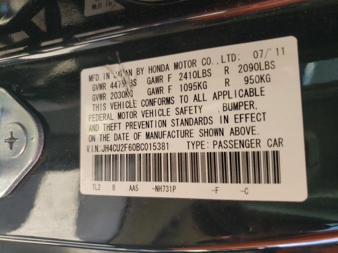Photo 10 from auction – 2011 ACURA TSX with VIN JH4CU2F60BC015381