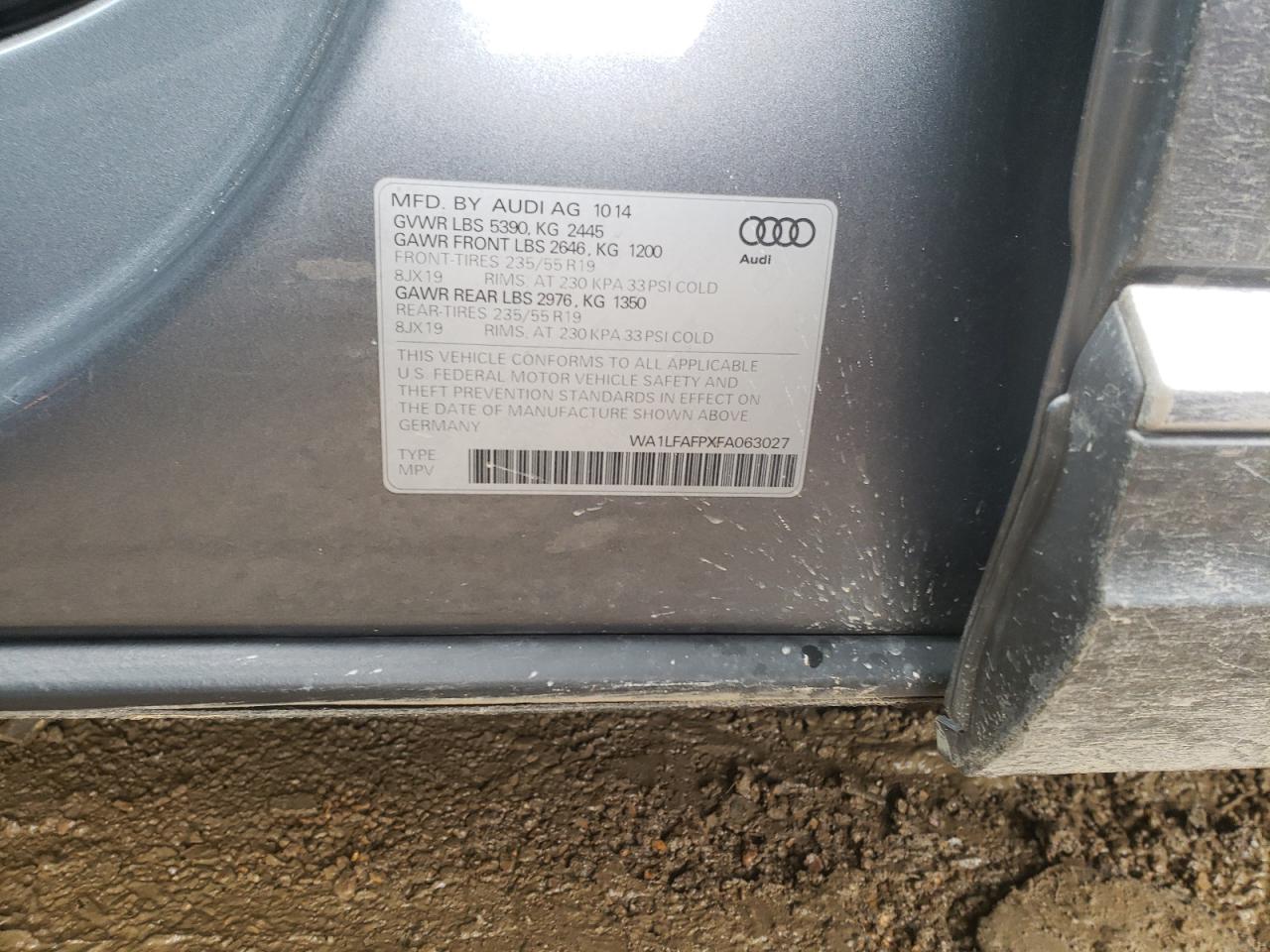 Photo 10 from auction – 2015 AUDI Q5 PREMIUM with VIN WA1LFAFPXFA063027