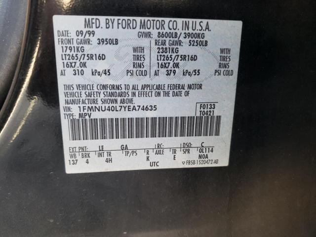 Photo 10 from auction – 2000 FORD EXCURSION with VIN 1FMNU40L7YEA74635
