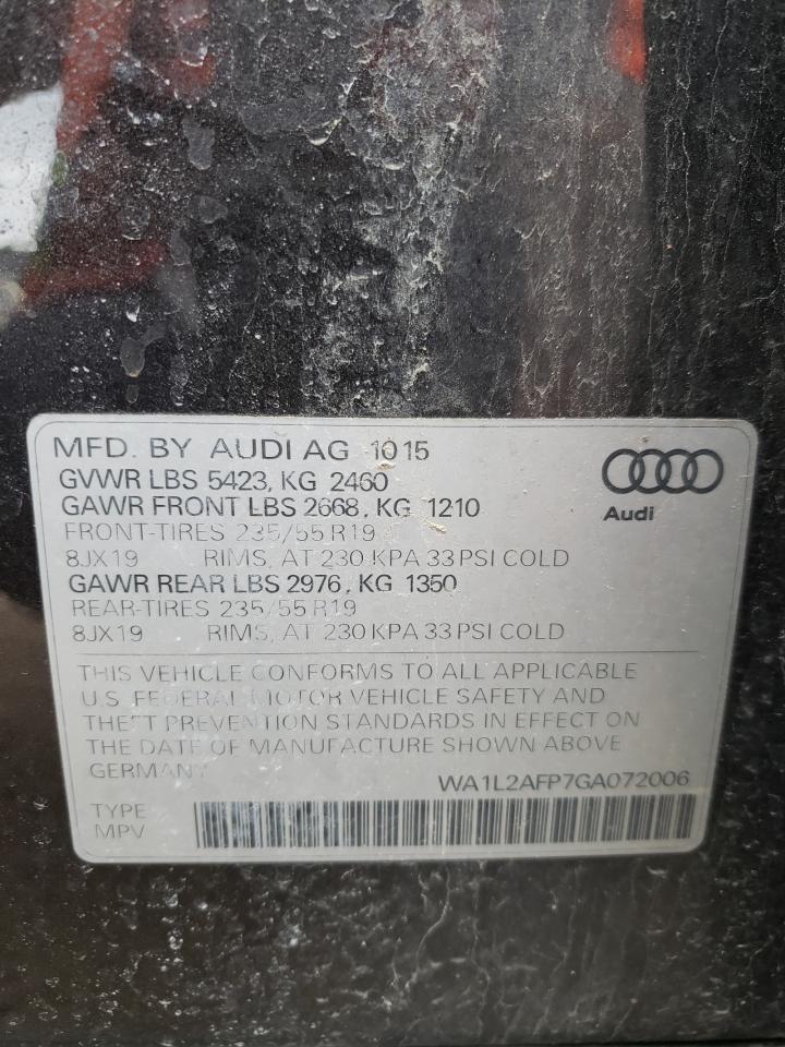 Photo 10 from auction – 2016 AUDI Q5 PREMIUM with VIN WA1L2AFP7GA072006
