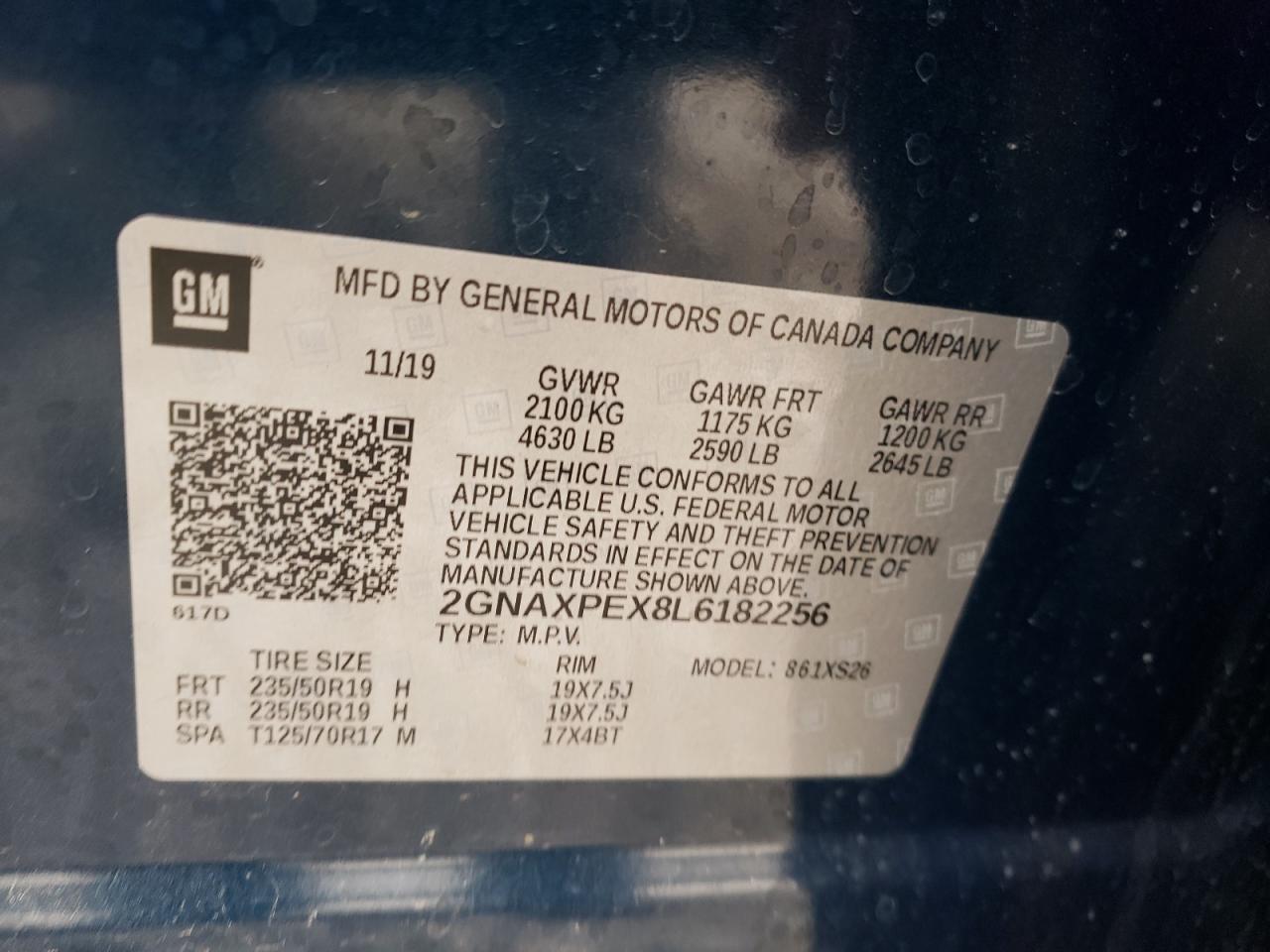 Photo 10 from auction – 2020 CHEVROLET EQUINOX PR with VIN 2GNAXPEX8L6182256