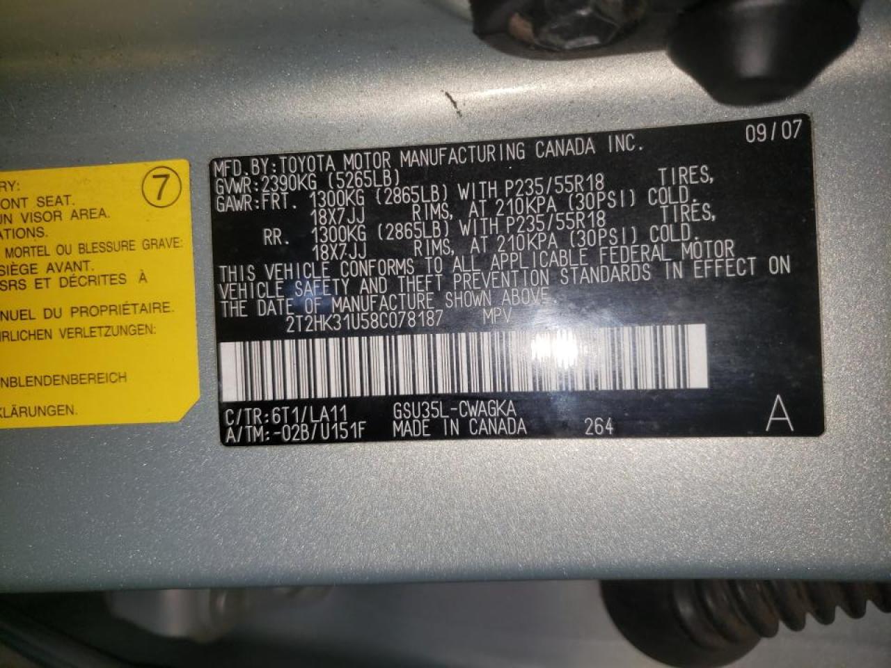 Zdjęcie 10 z aukcji – 2008 LEXUS RX 350 z VIN 2T2HK31U58C078187