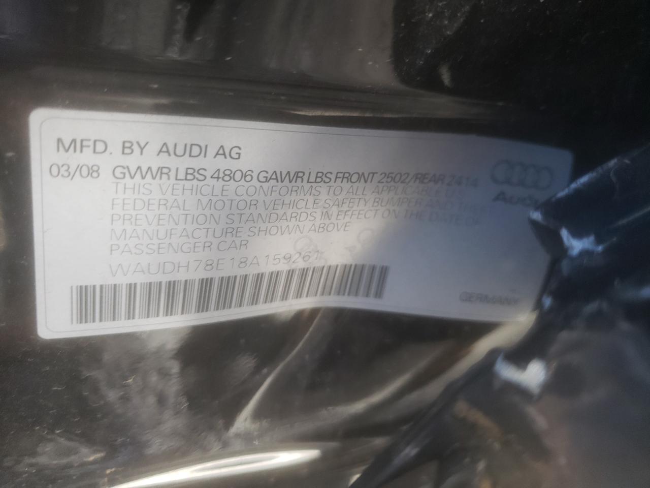 Photo 10 from auction – 2008 AUDI A4 3.2 QUA with VIN WAUDH78E18A159261