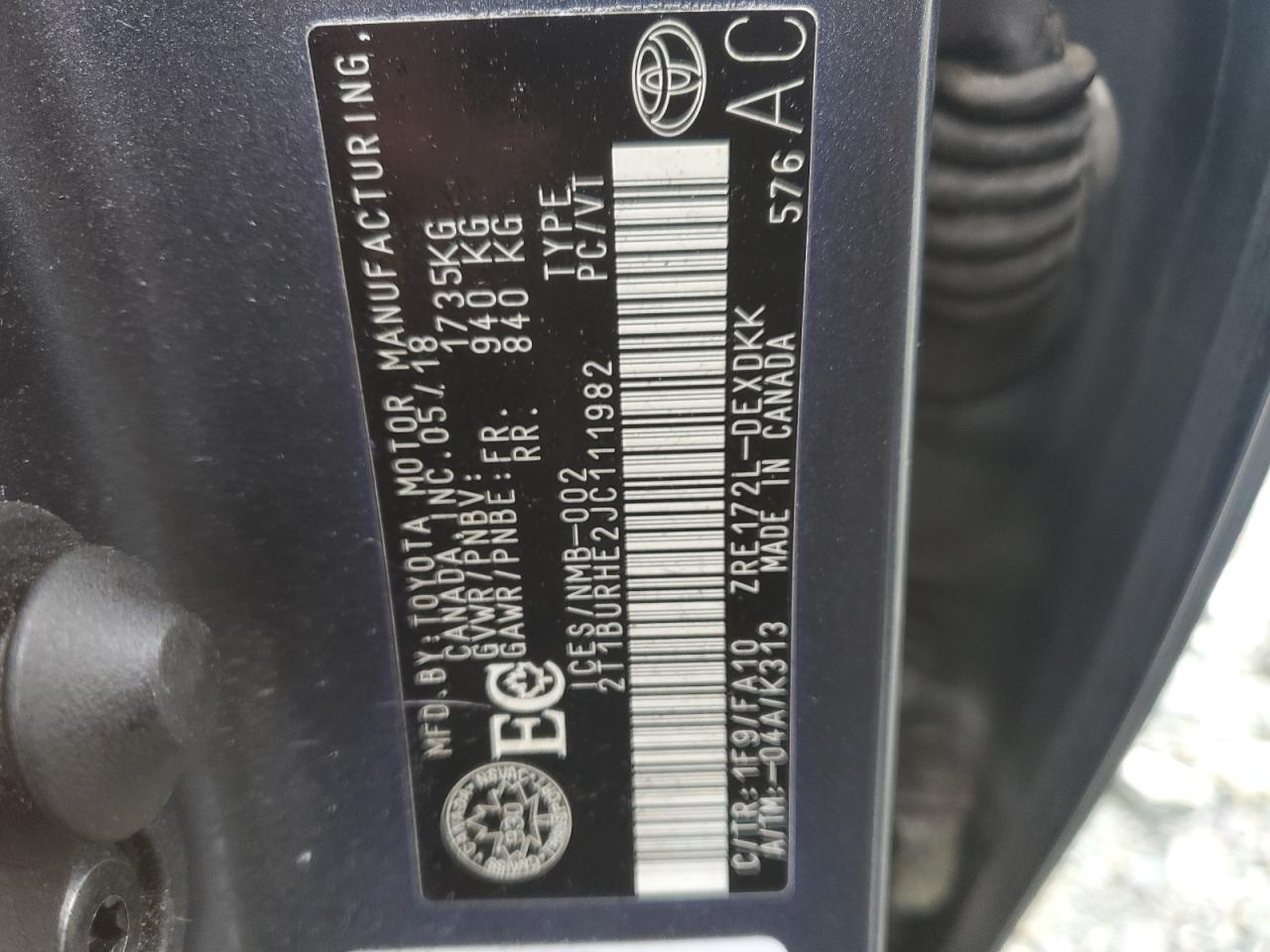 Photo 10 from auction – 2018 TOYOTA COROLLA L with VIN 2T1BURHE2JC111982