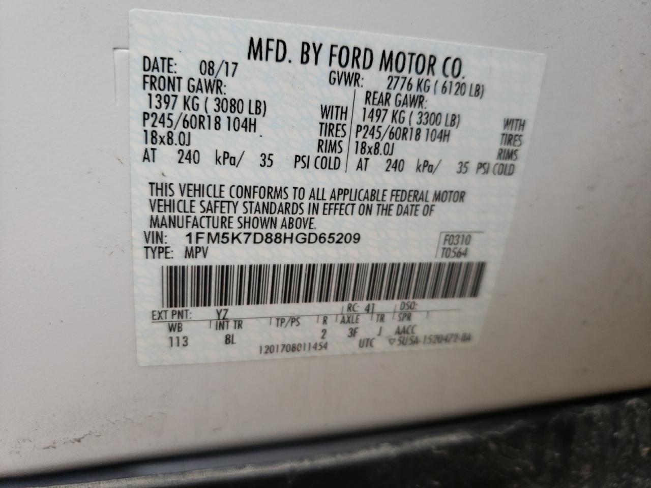 Photo 10 from auction – 2017 FORD EXPLORER X with VIN 1FM5K7D88HGD65209