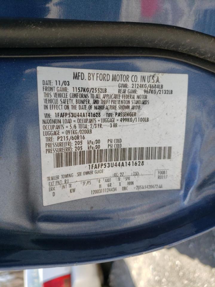 Photo 10 from auction – 2004 FORD TAURUS SE with VIN 1FAFP53U44A141628