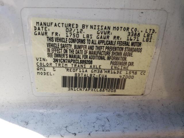 Photo 10 from auction – 2012 NISSAN VERSA with VIN 3N1CN7APXCL889208
