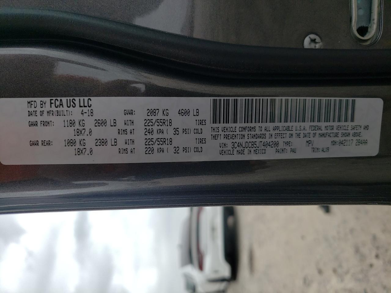 Photo 10 from auction – 2018 JEEP COMPASS LI with VIN 3C4NJDCB5JT404200