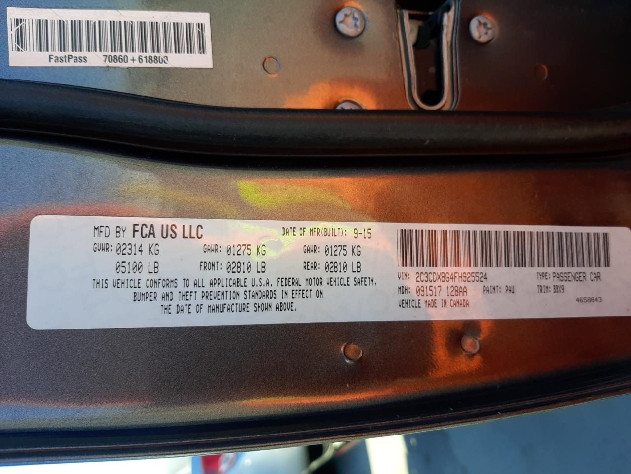 Photo 10 from auction – 2015 DODGE CHARGER SE with VIN 2C3CDXBG4FH925524