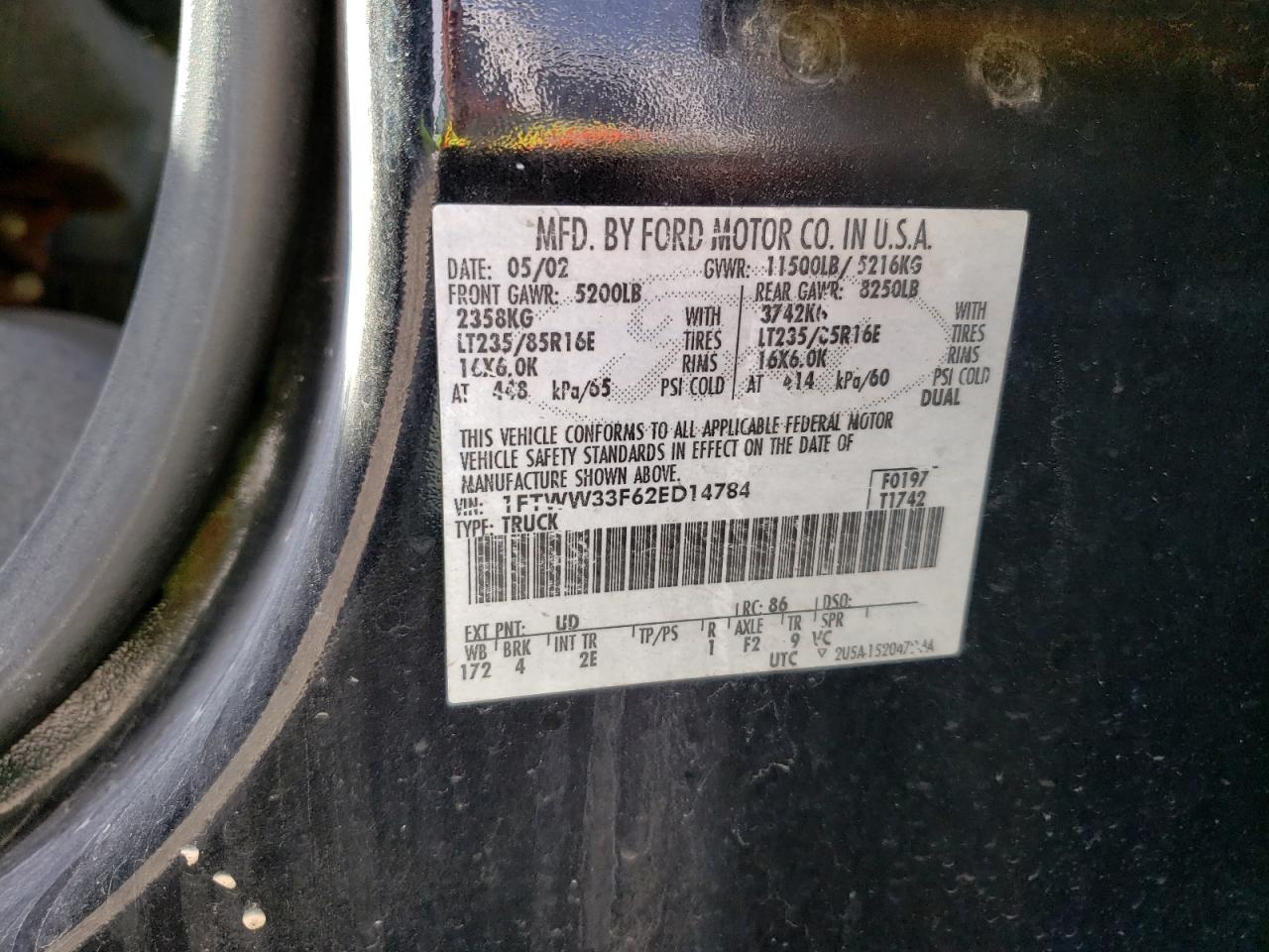 Photo 10 from auction – 2002 FORD F350 SUPER with VIN 1FTWW33F62ED14784