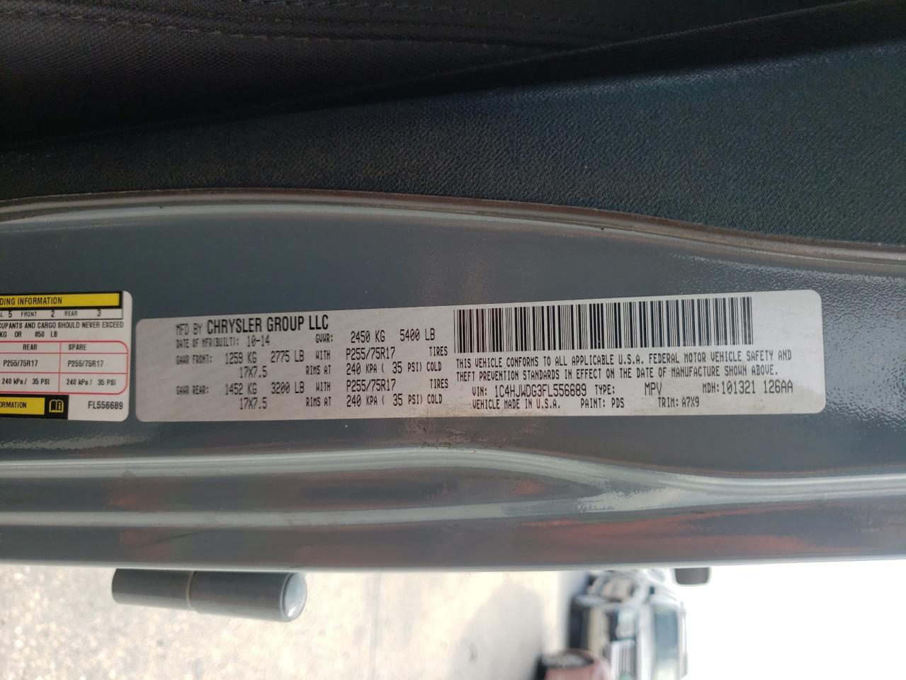 Photo 10 from auction – 2015 JEEP WRANGLER U with VIN 1C4HJWDG3FL556689