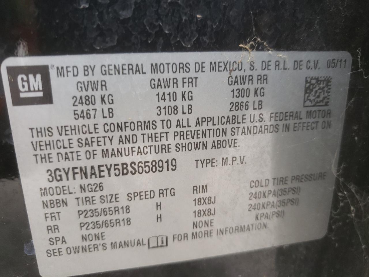 Photo 10 from auction – 2011 CADILLAC SRX LUXURY with VIN 3GYFNAEY5BS658919