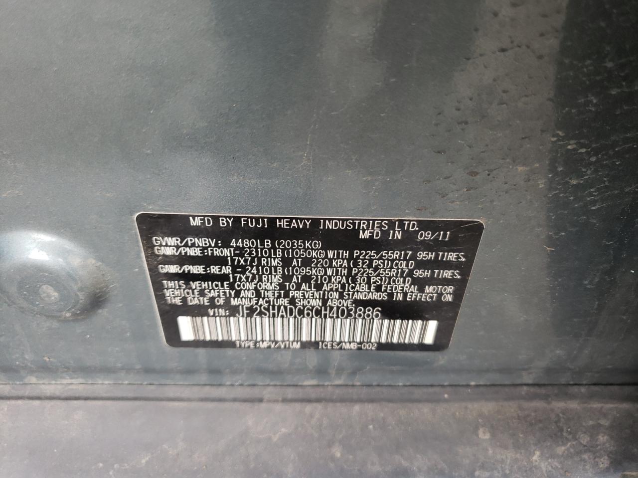 Photo 10 from auction – 2012 SUBARU FORESTER 2 with VIN JF2SHADC6CH403886