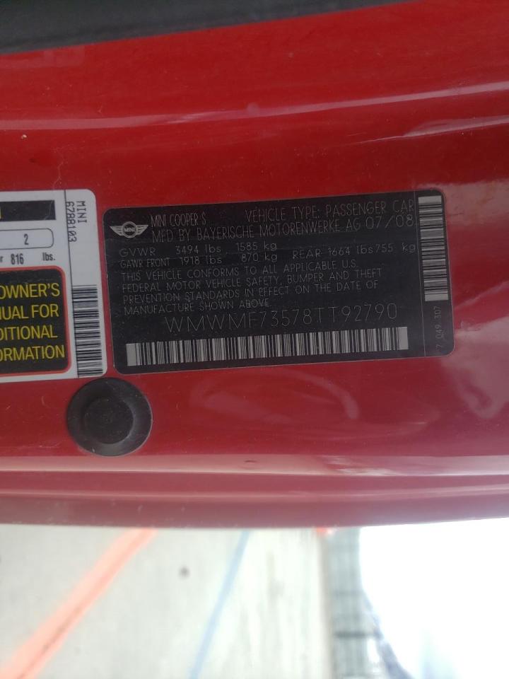 Photo 10 from auction – 2008 MINI COOPER S with VIN WMWMF73578TT92790