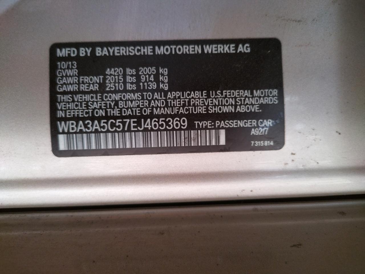 Photo 10 from auction – 2014 BMW 328 I with VIN WBA3A5C57EJ465369