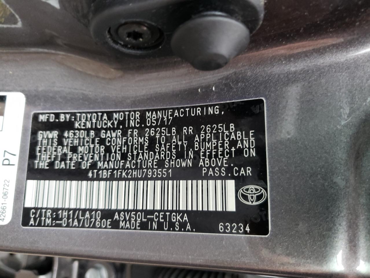 Photo 11 from auction – 2017 TOYOTA CAMRY LE with VIN 4T1BF1FK2HU793551