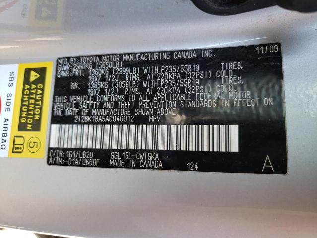 Photo 10 from auction – 2010 LEXUS RX 350 with VIN 2T2BK1BA5AC040012